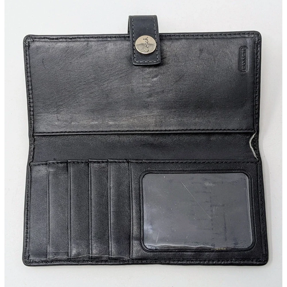 COACH Multi Card Wallet Checkbook Holder Black Leather